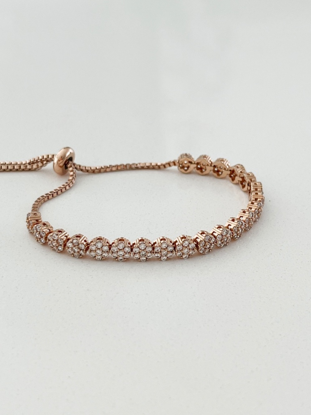 Banana Republic Sparkle Circle Adjustable Slider Bracelet Rose Gold CZ